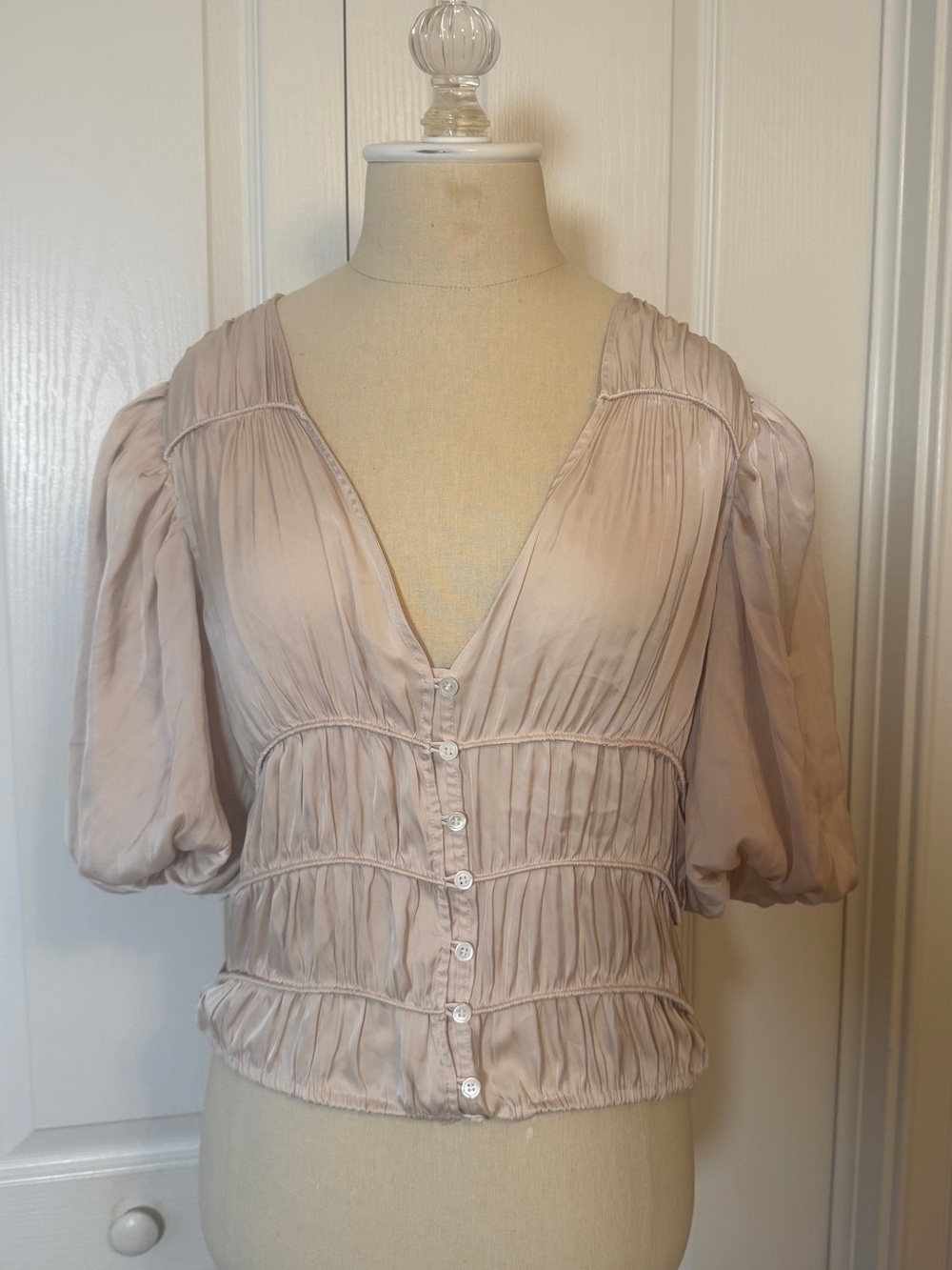 Frame Julianne Puff Sleeve Crop Blouse Champagne Sz Med